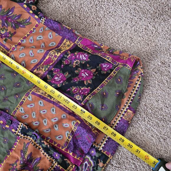 Vintage Patchwork Floral Bohemian Hippie Blouse Women 24W 70s Paisley Multicolor - Picture 9 of 10
